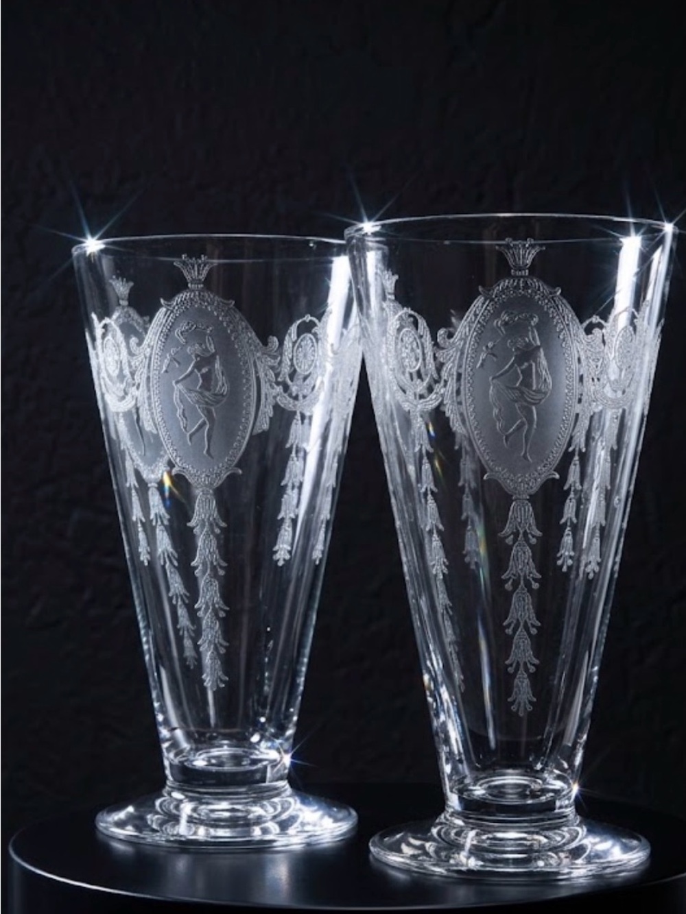 Vintage 1930s Morgantown Glass "Sunrise Medallion" Footed Tumblers – Pair